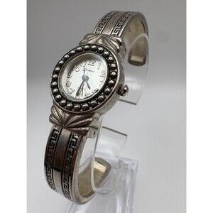 Vintage Geneva Silver-Tone Greek Key Cuff Watch